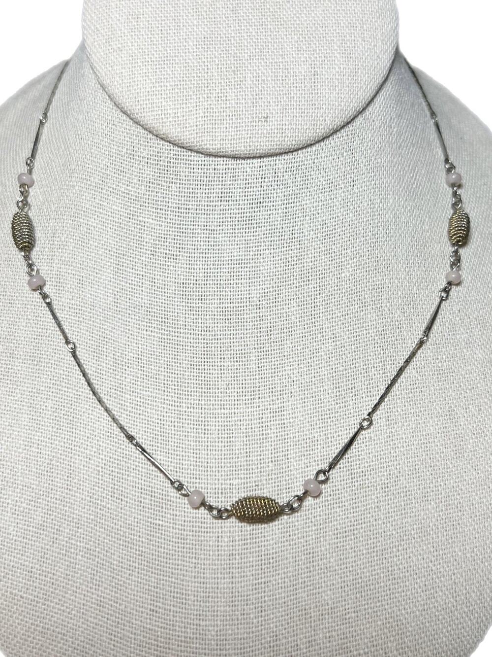 Vintage Beaded Medici Necklace Silver Tone